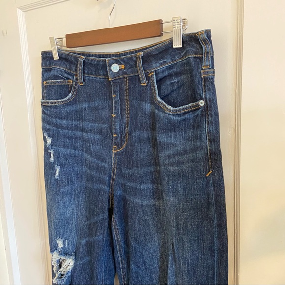 Anthropologie Pilcro Dark Blue Distressed The Bow Boyfriend Jeans 29 - Picture 5 of 14